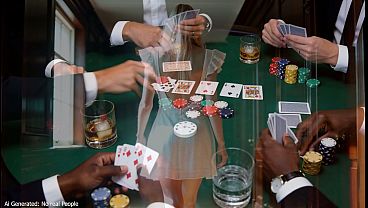 Blonde busty fucks for three men paying her husband’s poker debts (Ai movie)