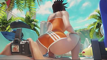 Tracer Overwatch 3D – Beach Blowjob & Condom Fuck   Wild Anal Riding and Titfuck Cumshot
